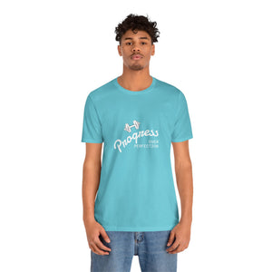 men wearing a light blue t-shirt with a font written "progress over perfection" | AH Urban Wear PK